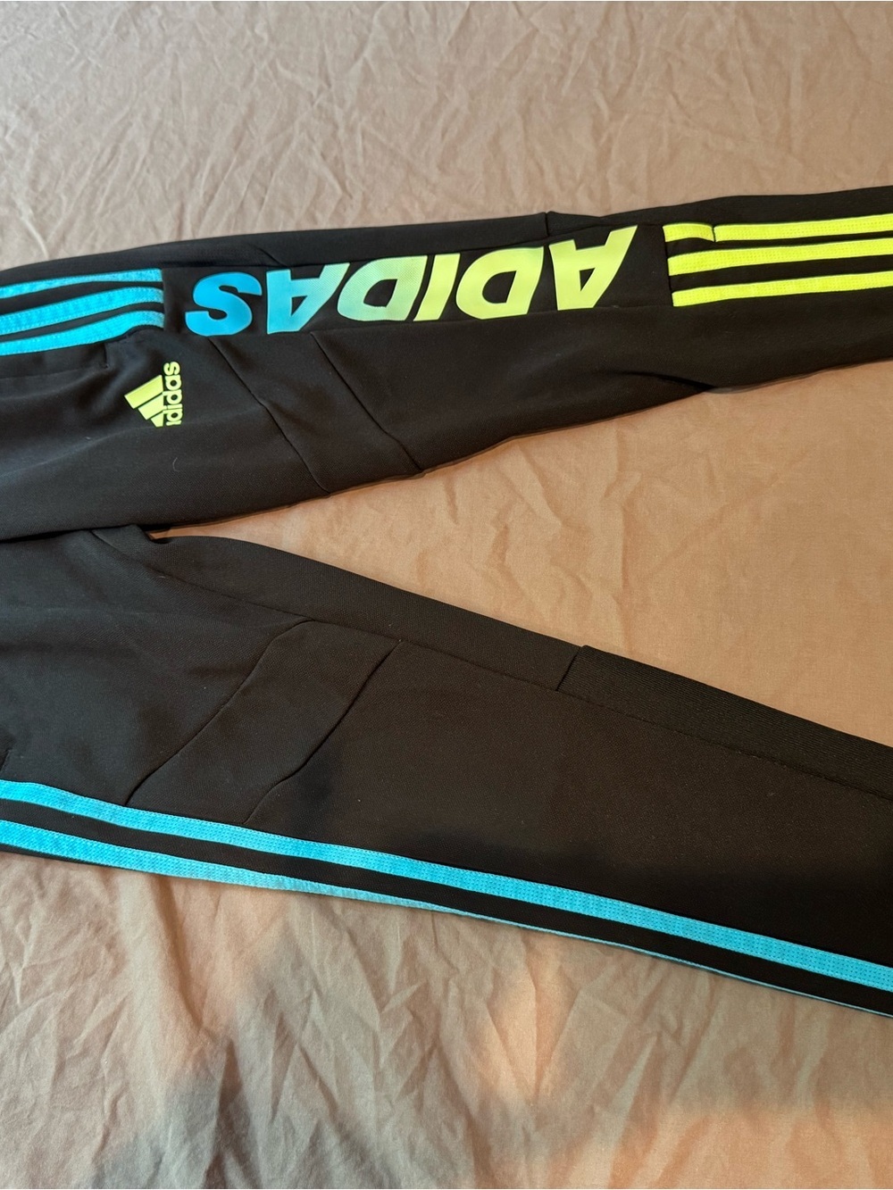 adidas Black Joggers with Neon Green and Cyan Accents